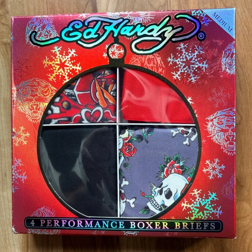 Ed Hardy Performance Boxer Briefs Men's Medium (32-34) 4 Pack NIB